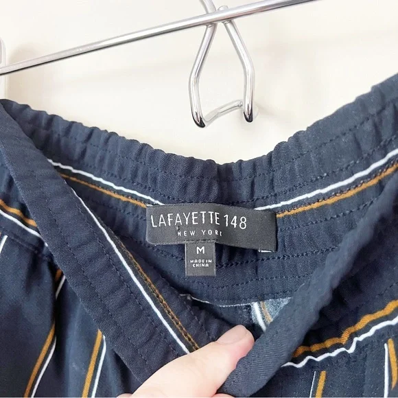 Lafayette 148 New York Hester Striped Wide-Leg Trouser Pant Navy Blue M - Picture 5 of 13